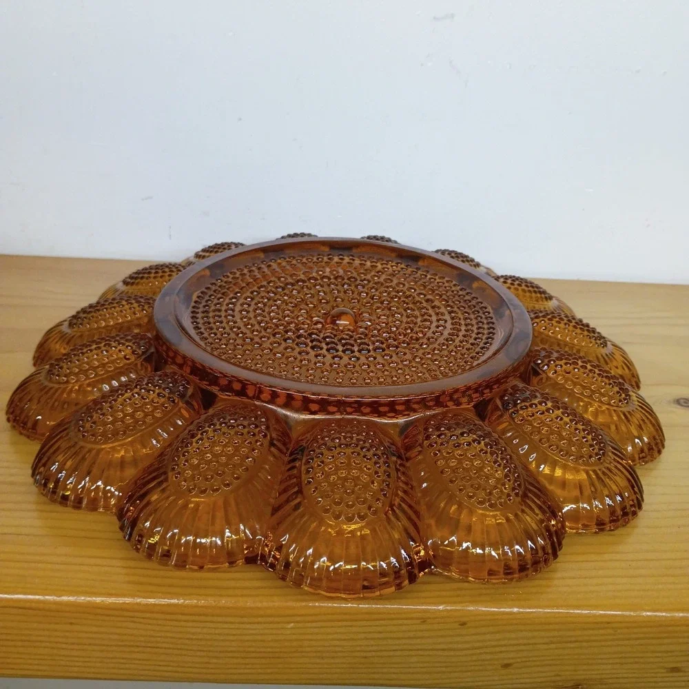 Indiana Glass Deviled Egg Plate Vintage Amber Hobnail 11